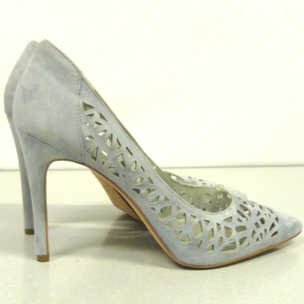 BCBGeneration Laser-Cut Suede Leather Pump. Light blue,  Size 11. Covered st